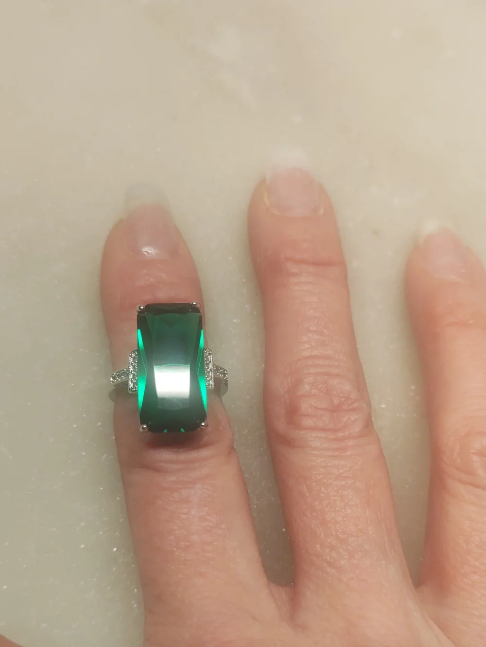 BOGO! NEW! Emerald Cut Large Green CZ Ring Size 6